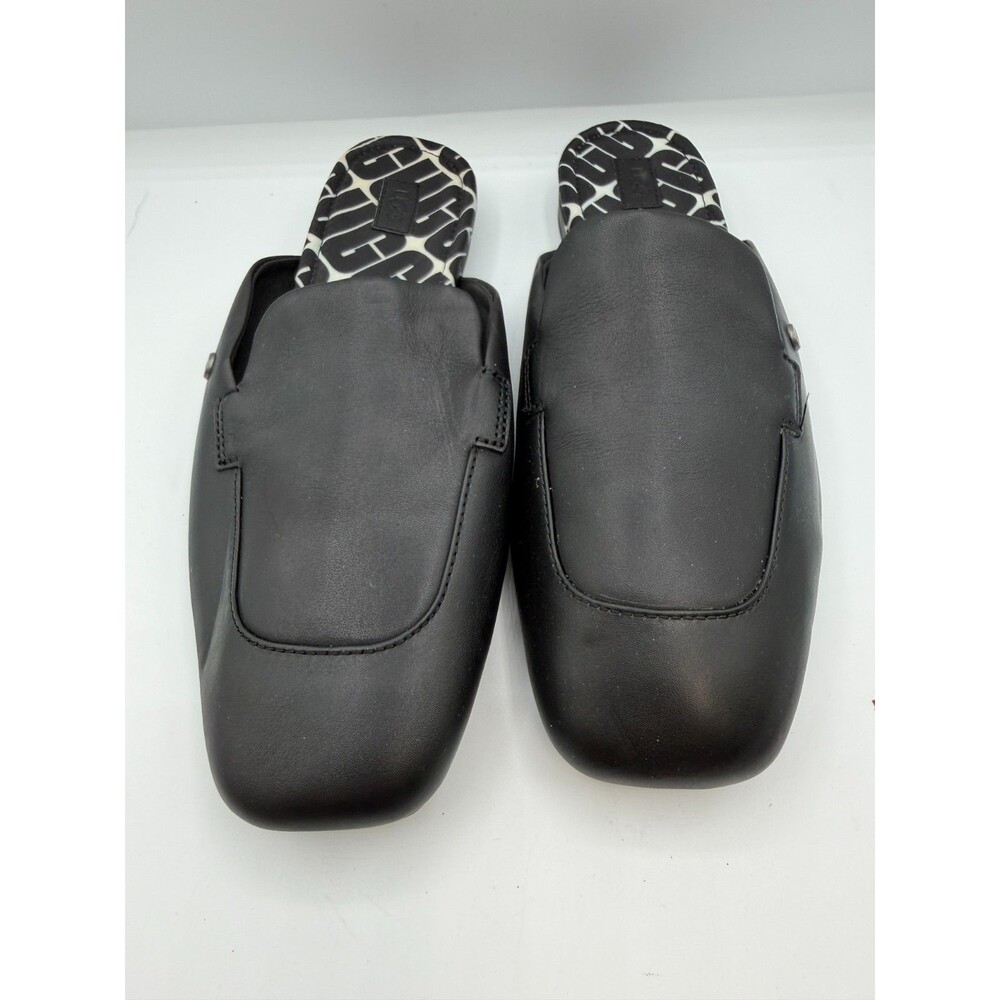 UGG Janaya Womens 8 Black Leather Mule Loafers Slip On Square Toe Shoes 1125052